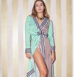 NWT Never Fully Dressed Margot Satin Striped Wrap Midi Dress Size Small / S
